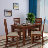 Amer Solid Sheesham Wood 4 Seater Dining Set (With Cushion, Natural Finish)